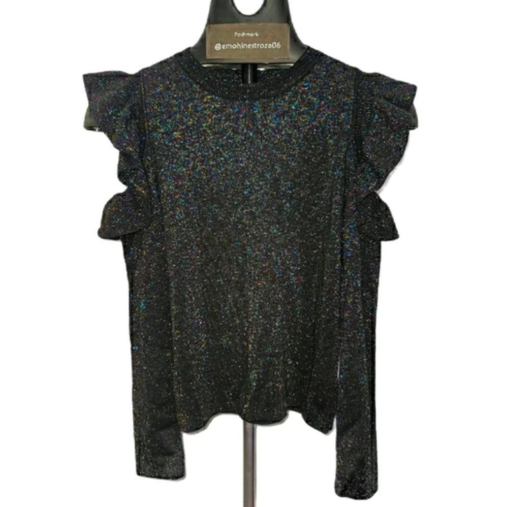 Sunset & Spring Black Metallic Ruffled Sweater - Picture 2 of 6